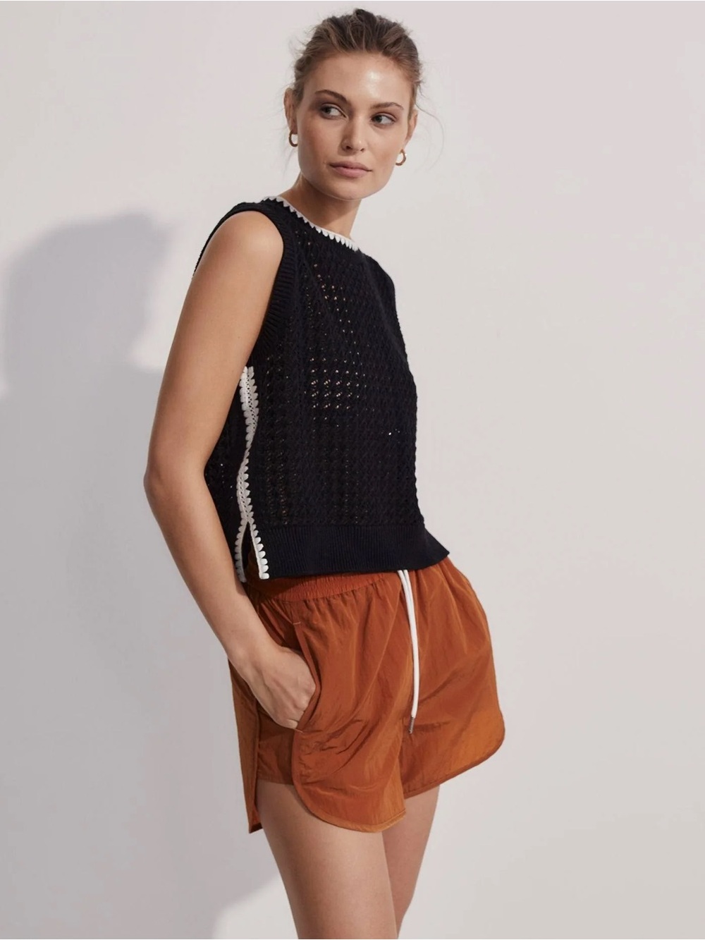 Varley Delaney Knit Vest Black White